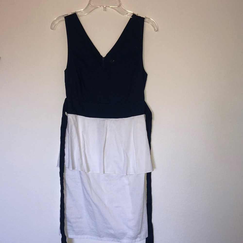 Bodycon petite navy and white dress.